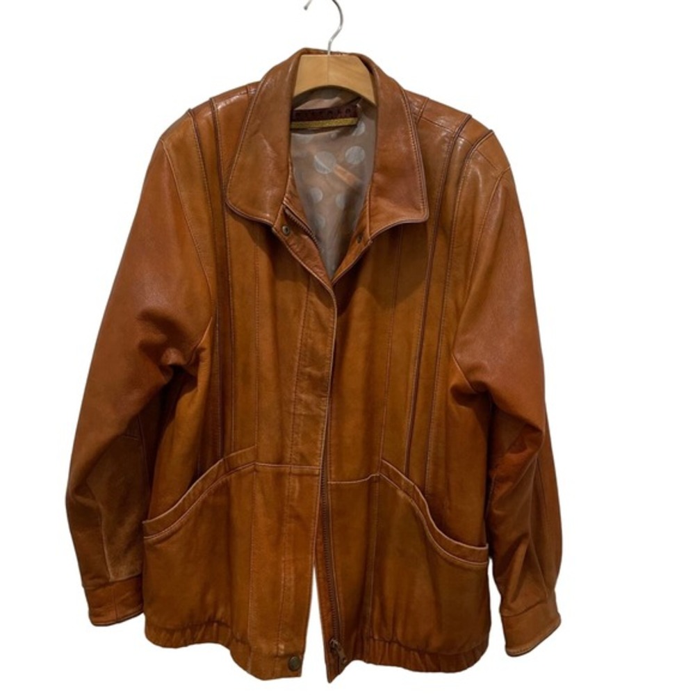 Vintage Friitala Cognac Brown Leather Bomber Jacket 10